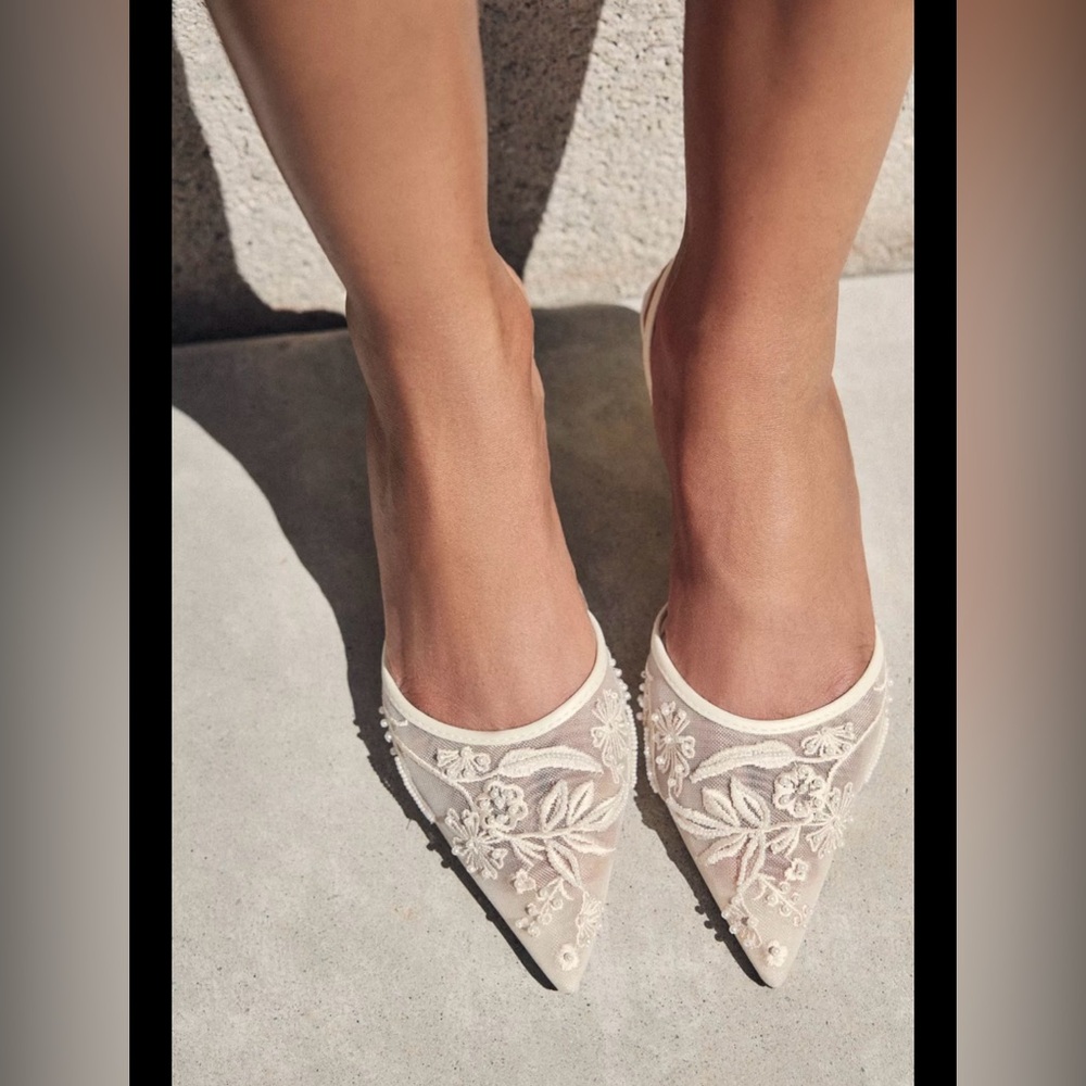 Zara Embroidered Mesh Slingbacks